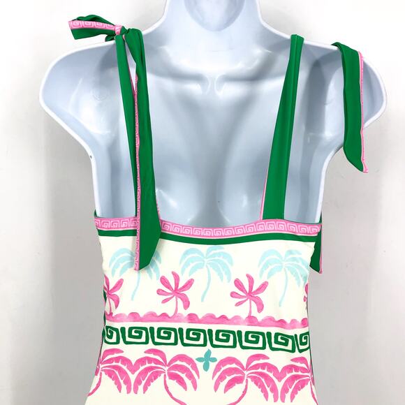 BEACH RIOT Women Shona One Piece Swimsuit Medium White Tropical Palm Tie NWT - Picture 10 of 13